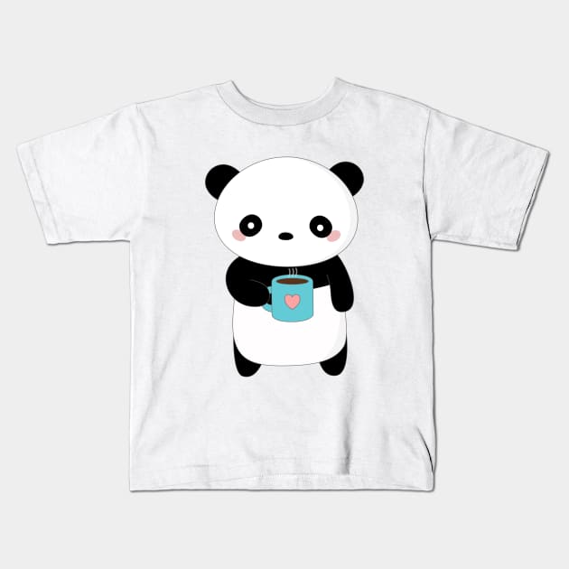 Kawaii Panda Coffee Lover T-Shirt Kids T-Shirt by happinessinatee